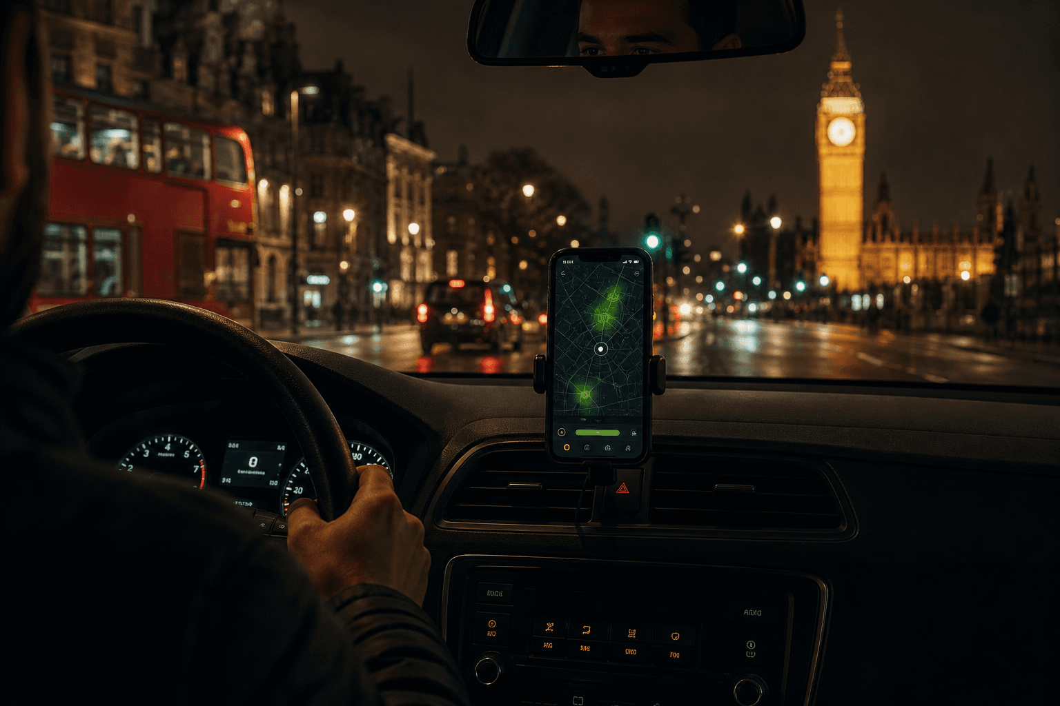 London driver at night